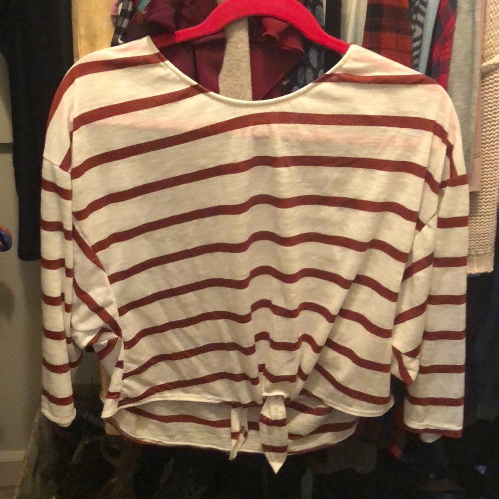 Striped cropped tie front shirt
